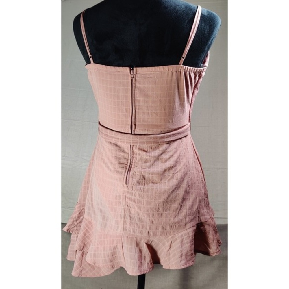 Trixxi Pink Plaid Ruffle Wrap Dress‎ Spaghetti Strap V Neck Tie Waist feminine - Picture 6 of 12